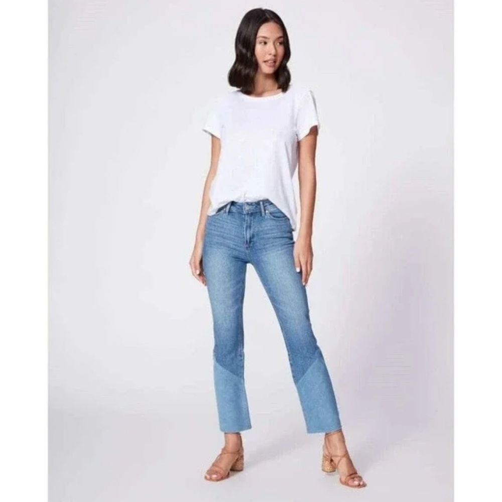 PAIGE Denim Colette Crop Flare Twisted Panel Raw Hem Jeans Size 24